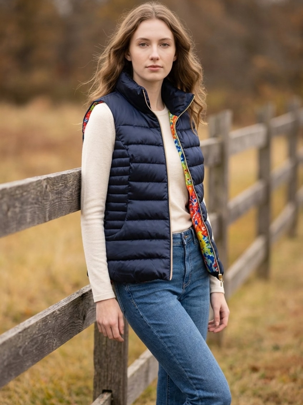 Lilly Pulitzer Navy Quilted Vest with Bright Multicolor Lining